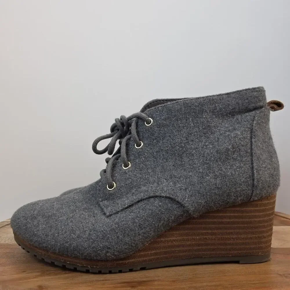 Dr Scholls Shoes Womens Size 7.5 Gray Wedge Boots Be Energized‎ Comfort Lace Up